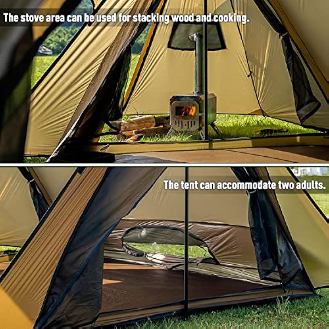 POMOLY Camping Hot Tent Bushcraft Tent, STOVEHUT 70 3.0 Shelter with 4 Poles for 1-2 Person Hiking, Backpacking