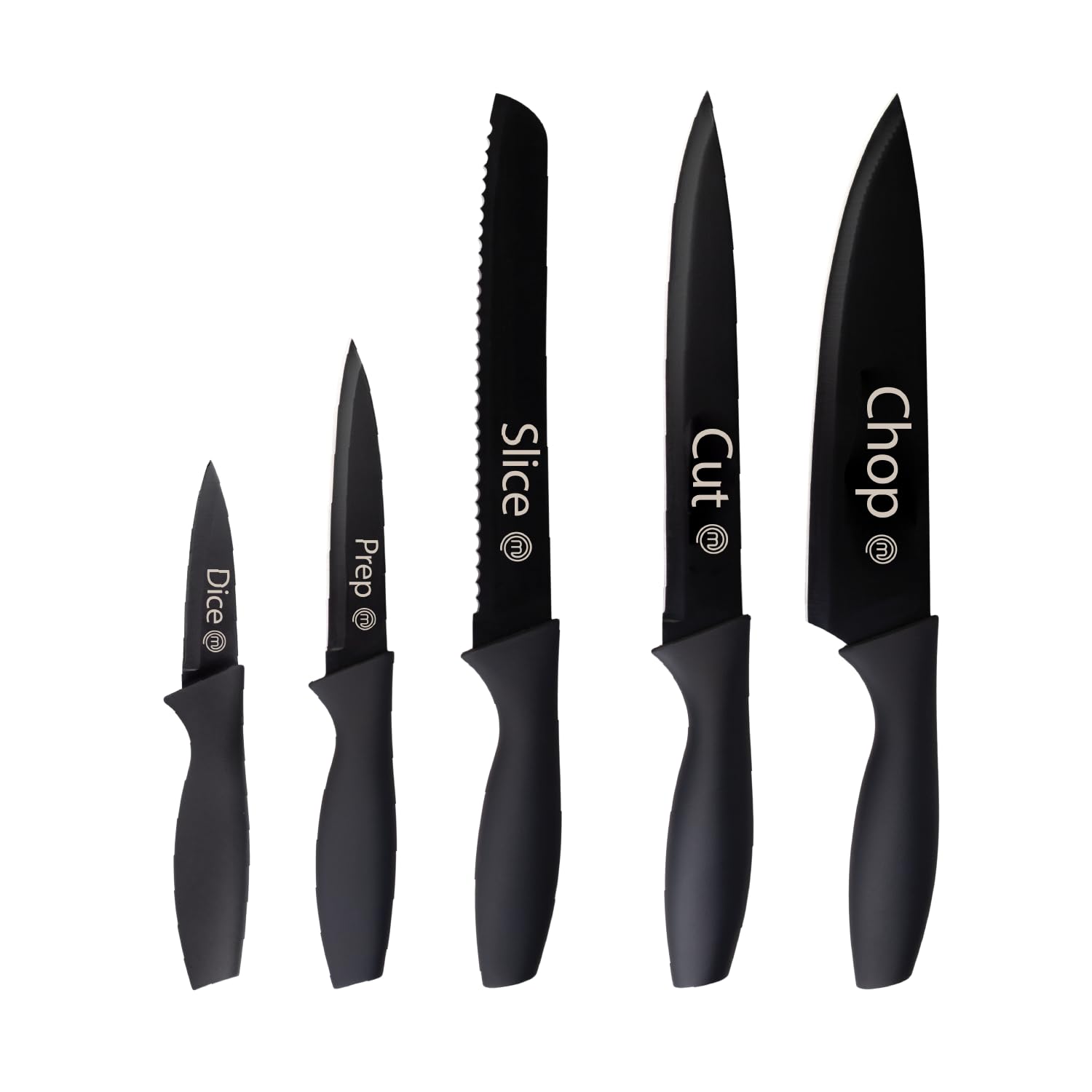 MasterChef Knife Set of 5 Kitchen Knives for Cooking (Paring, Utility, Bread, Carving & Chef Knives), Professional Sharp Stainless Steel, Non Stick