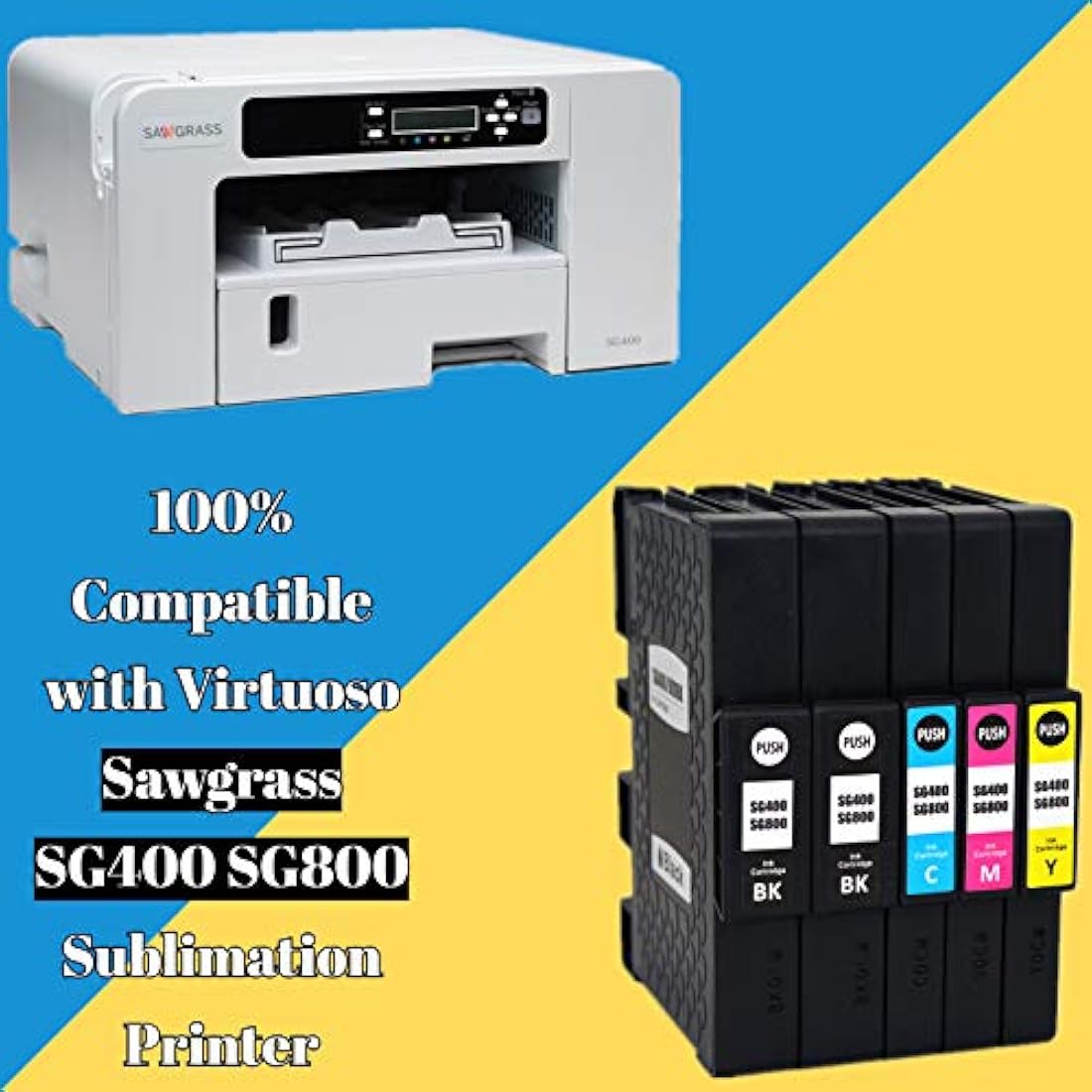 ATTA 5 Pack Sublimation Ink SG400 SG800 High Yield Heat Transfer Sublimation Ink Cartridges Compatible with Sawgrass Virtuoso SG400 SG800 Printer Ink(2 Black,1 Cyan,1 Magenta,1 Yellow)