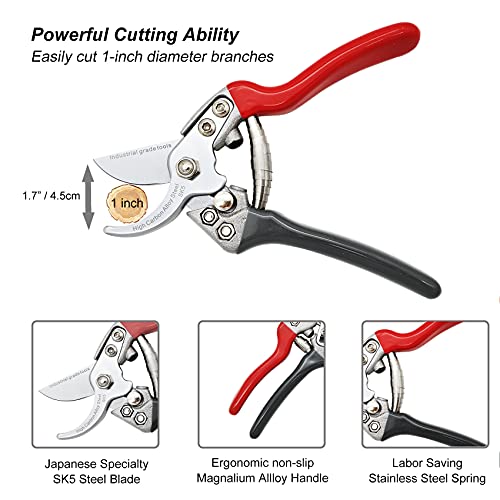 TONMA Secateurs [Made in Japan] 7.5" Professional Bypass Garden Shears Heavy Duty with Ergonomic Handle, Japanese Pruning Scissors Trimmers Sturdy