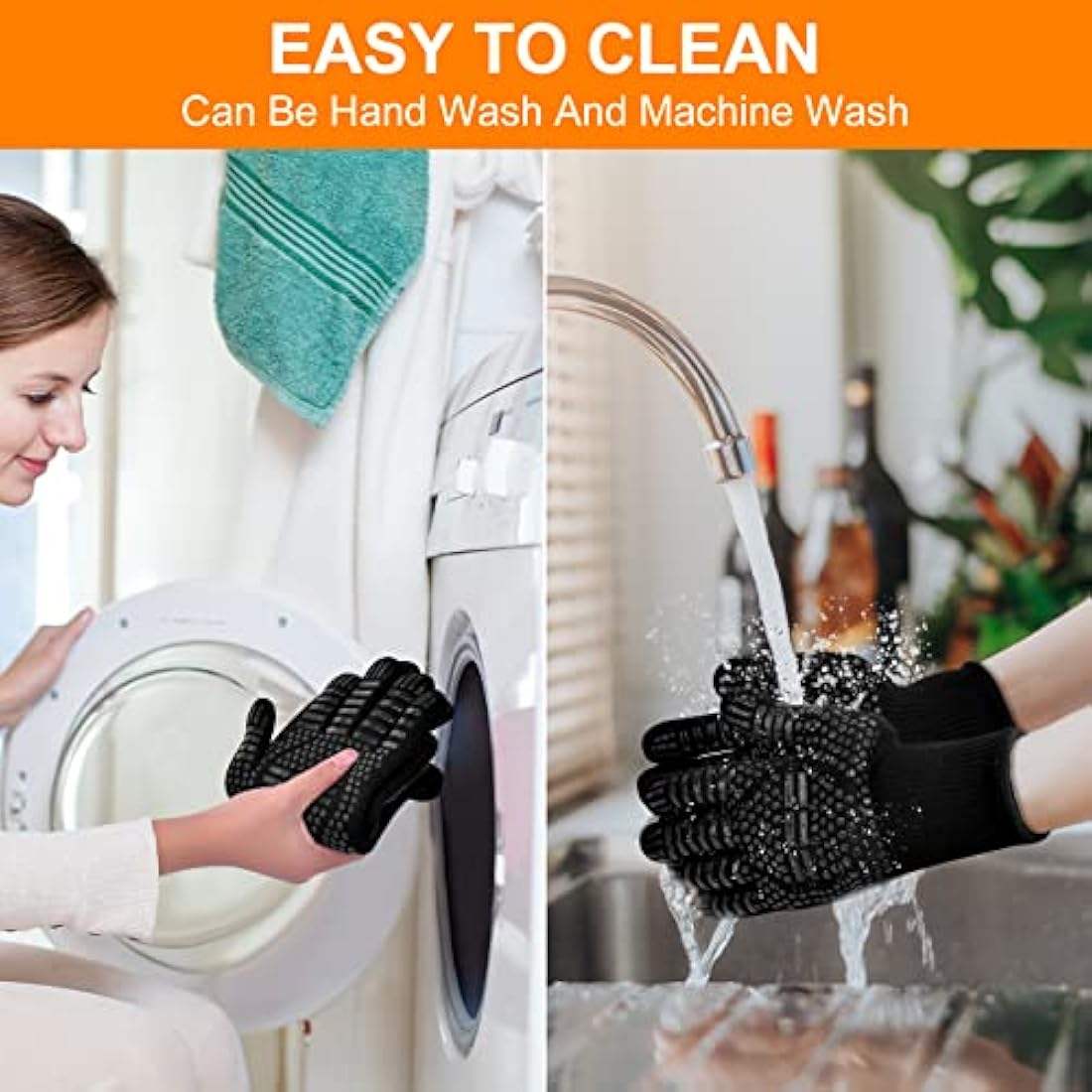 Flintronic Grill Gloves Heat Resistant Fire Resistant Oven Gloves Hand Protection Grill Gloves, 1472°F/800°C Heat Resistant Oven Gloves for Grill, Oven, Cooking, Soldering (Black)