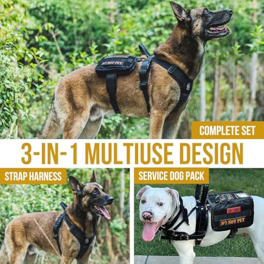 OneTigris Service Dog Vest Harness, Service Dog Cape Guardian Dog Molle Backpack with Pouches for Medium and Large Dogs (Black, L)