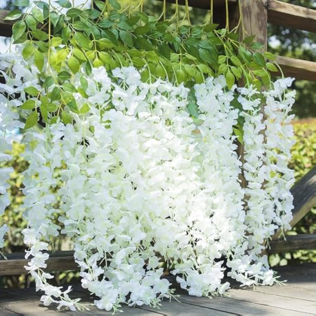 SMALUCK Artificial Wisteria Flowers Vine Fake Wisteria Garland Hanging Flowers for Wedding Garden Home Party Decorations, White