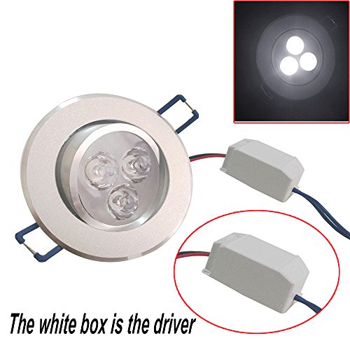 POCKETMAN 220V 3W LED Recessed Ceiling Light Downlights Spotlight,Cool White,280-300 Lumen,(Equivalent 30W) 10 Pack