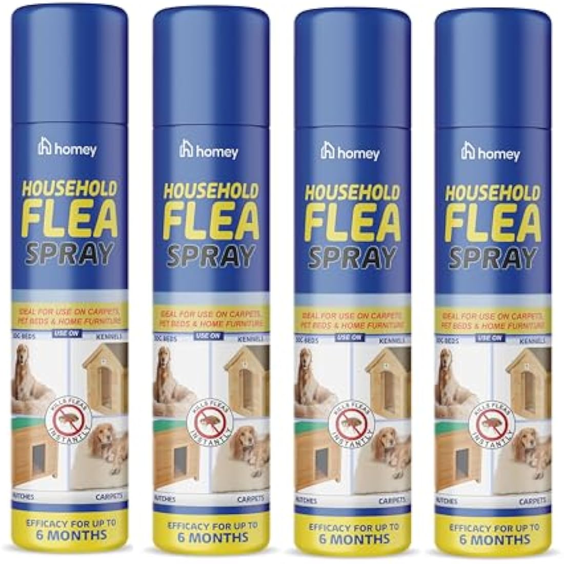 Flea Killer Spray 4 x 200ml Aerosol Animal Flea Dog Cat Tick Protection House