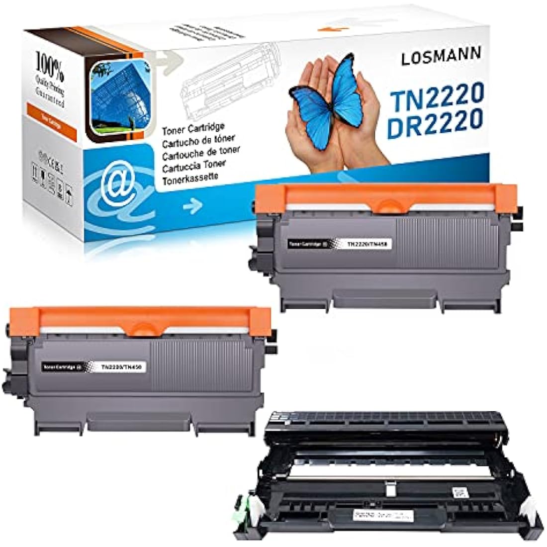LOSMANN 2 x Toner Cartridge and 1 x Drum Compatible with Brother TN2220 TN2010 DR2200 for Brother HL-2215 HL-2240 HL-2240D HL-2240L HL-2250DN HL-2270DW MFC-7360N MFC-7460DN MFC-7860DW DCP-7055