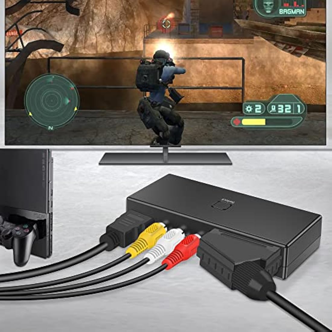 AIFHDAUF Scart to HDMI Converter,RCA to HDMI Converter, HDMI Switch 3 in 1 Video Audio Adapter with HDMI Cable Support HDTV PS5/4/3 DVD N64 Wii blu-player, Sky STB VHS VCR Game Consoles PC