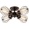 LULING Vintage Ceiling Light Industrial, Chandeliers E27 Socket Metal Wire Cage Lamp Semi-Flush Mount Rustic Ceiling Light Metal Lamp Fixtures (No Bulb) (with 4 Light) (Bronze)