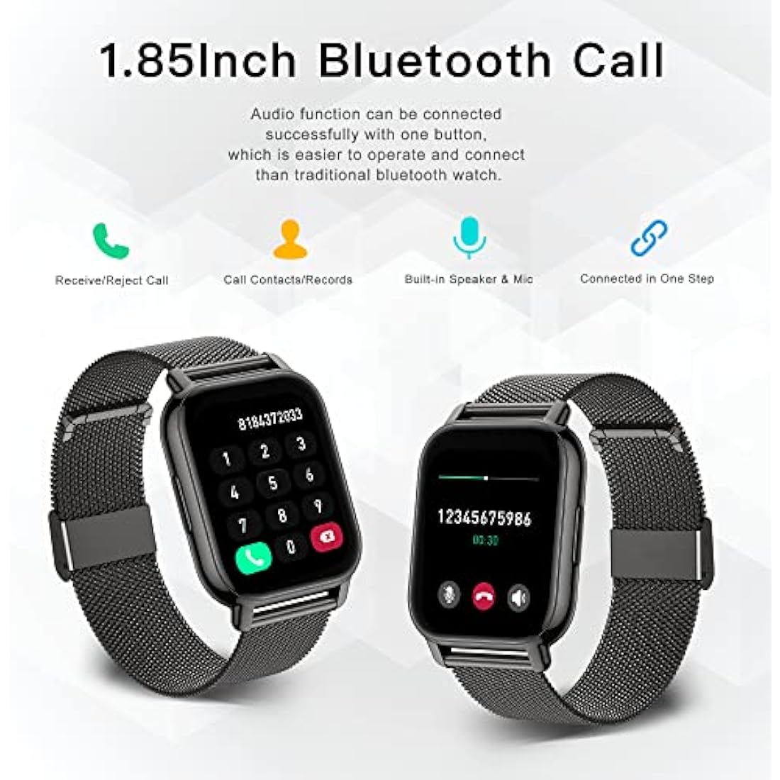 Popglory Smart Watch for Women Men Answer/Make Calls, 1.85" Smartwatch 44mm 2 Straps & Split Screen, 100+ Sports Fitness Watch with Blood Pressure/Oxygen/Heart Rate Monitor for iOS and Android