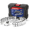 WORKPRO 24PC Socket Set 3/8" Ratchet Drive Sockets Wrench, 11pc Metric & 10pc SAE Sockets, Extension Bar Spark Plug Rachet Set Spanners with Blow Molded Case