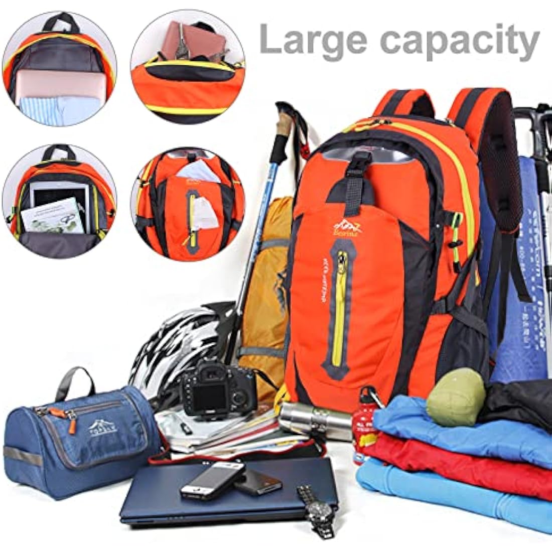 Besrina 40L Lightweight Hiking Backpack, Multi-functional Water-resistant Casual Camping Trekking Rucksack for Cycling Travel Climbing Mountaineer Outdoor Sport