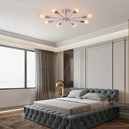 OYIPRO Ceiling Light Modern, 8-Light Chandelier, Semi-Flush Mount Indoor Lighting Fixture, E27 Base Nickel Lamp, for Living Dining Room Bedroom