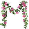 FiveSeasonStuff 2 Fuchsia Artificial Flower Garlands, Silk Rose Vine Leaves Hanging Plant Foliage for Home Wedding Garden Trellis Gazebo Party Wall Decoration 4.4 metres (14.4 feet)