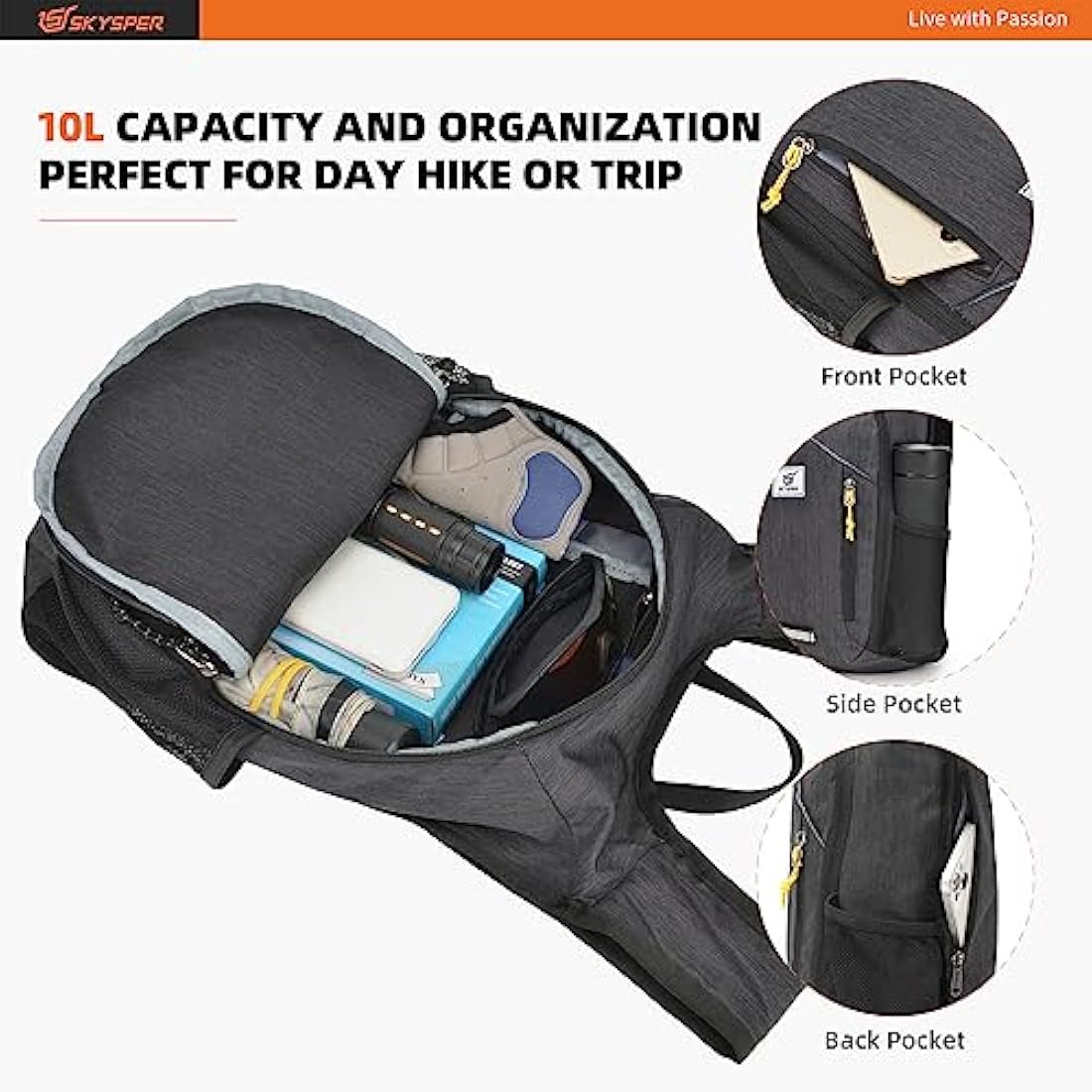 SKYSPER 10L Hiking Backpack Small Hiking Daypack Packable Lightweight Travel Day Pack for Women Men