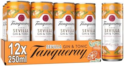 Tanqueray Flor de Sevilla Gin & Tonic | 6.5% vol | 12 x 250ml | Ready to Drink Cans | Bittersweet Taste of Seville Oranges & Tanqueray London Dry Gin | Mixed with Tonic