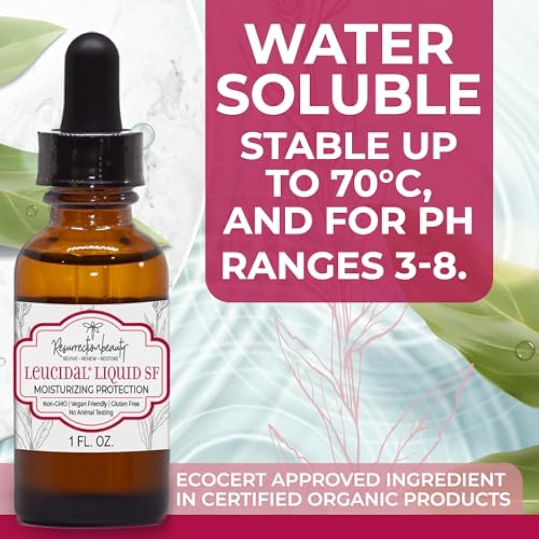 RESURRECTIONbeauty Leucidal Liquid SF Natural Moisturizing Antimicrobial Ingredient for Homemade Hyaluronic Acid Serums and Other Cosmetics 1 oz.