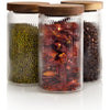 Mason & Fable Ribbed Glass Jar with Wooden Lid 800ml-Set of 3| Airtight Fluted Storage Canister for Food, Pasta, Coffee, Dog Treats, Snacks | Container for Home & Kitchen