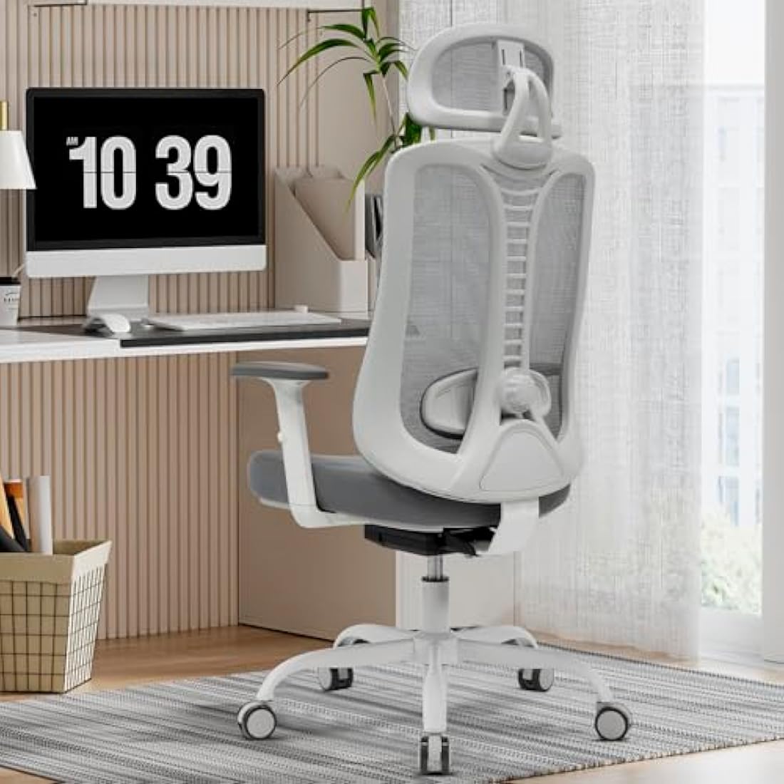 Magic Life Ergonomic Office Chair, 4 Gear Adjustable Home Desk Chair,Adjustable Lumbar Support with Thickened Cushion,3D Headrest & Comfortable Armrest Computer Chair