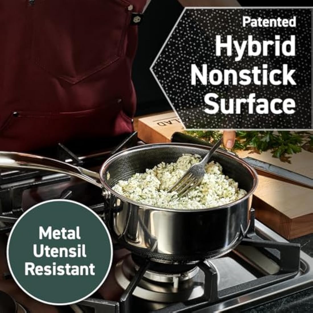 HexClad Hybrid Nonstick 3-Litre Saucepan with Tempered Glass Lid, Stay-Cool Handle, Dishwasher-Friendly, Oven-Safe Up to 480°C, Induction Ready, Compatible with All Cooktops