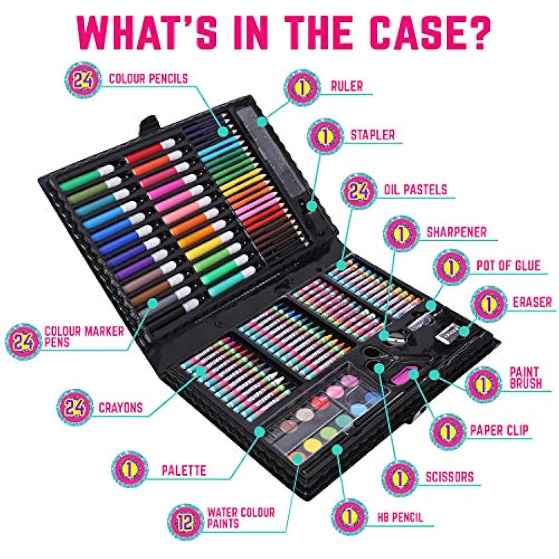 GirlZone Ultimate Art Set for Girls, 118-Piece Awesome Arts and Crafts Kit for Kids, Fun Girls Toys Age 7 Set & Great Gift Idea for Creative Kids