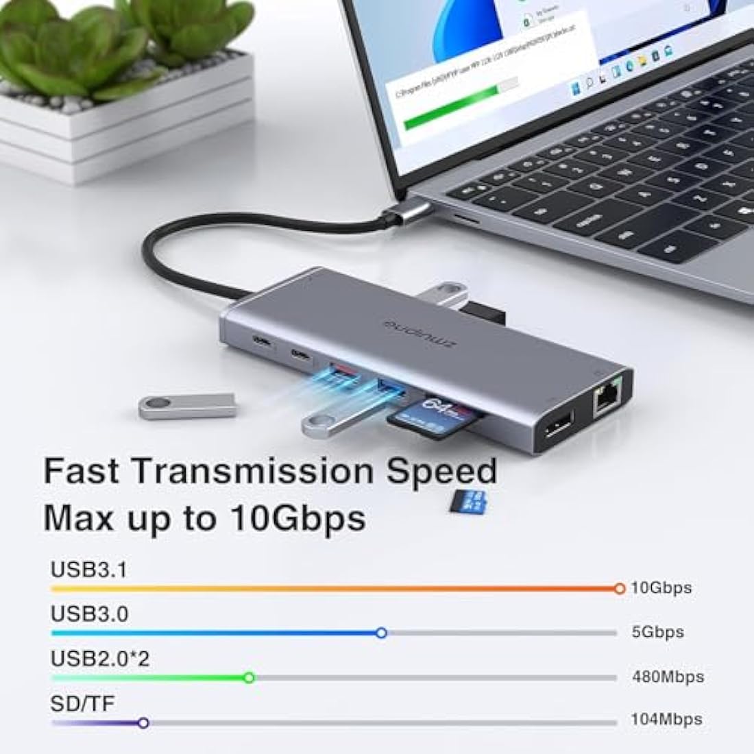 USB C Docking Station Dual Monitor, Laptop Docking Station USBC Hub to Displayport, 2 HDMI, 10Gb USB-C, Ethernet, 4 USB, PD, SD/TF for Dell, Hp, Surface,MacBook Laptops