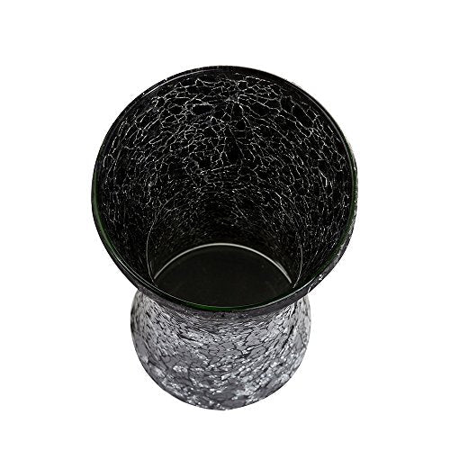 London Boutique Vase Cylinder Handmade Mosaic Glitter Vase Decorative Sparkled Glass gift present (Cylinder Black Rose)