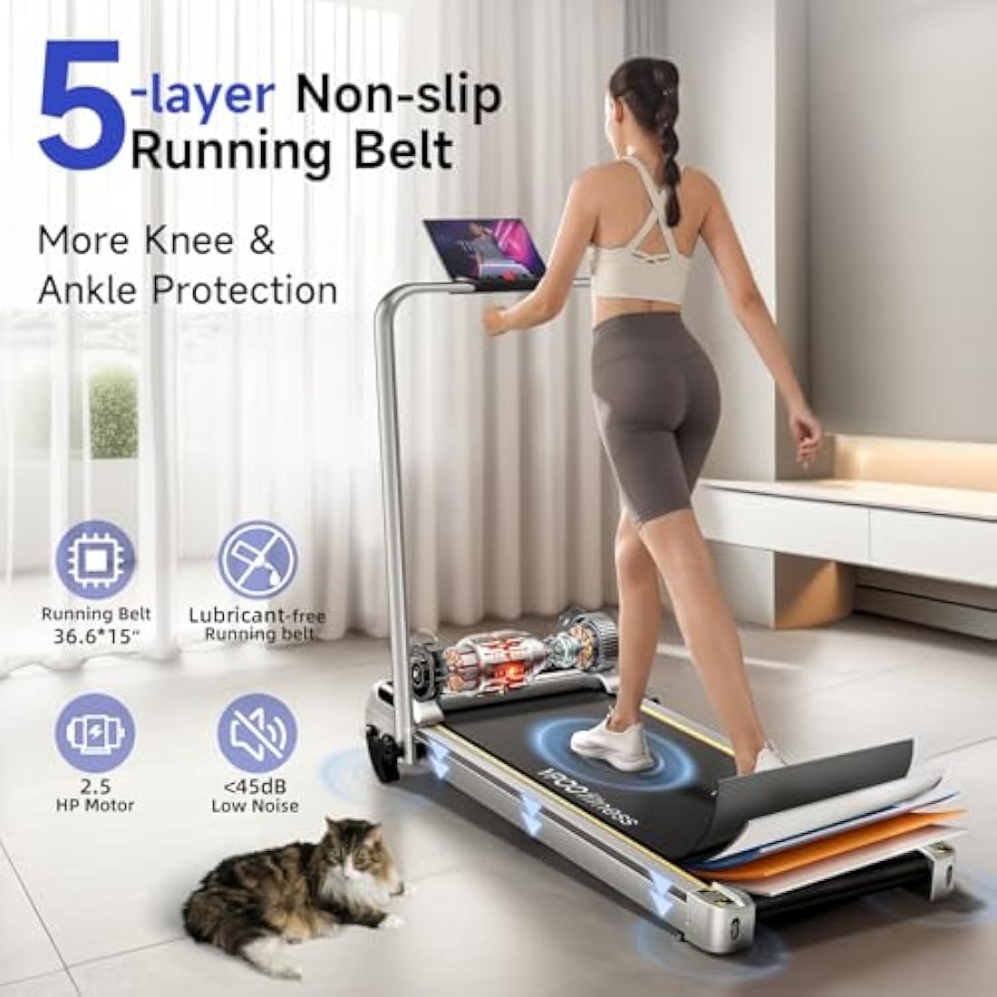 YPOO Walking Pad with Incline 3 in 1 Walking Pad with Handle 3 Level Incline, Portable Folding Treadmills for Home Foldable 300lbs Under Desk Treadmill LED Display Remote Control & APP