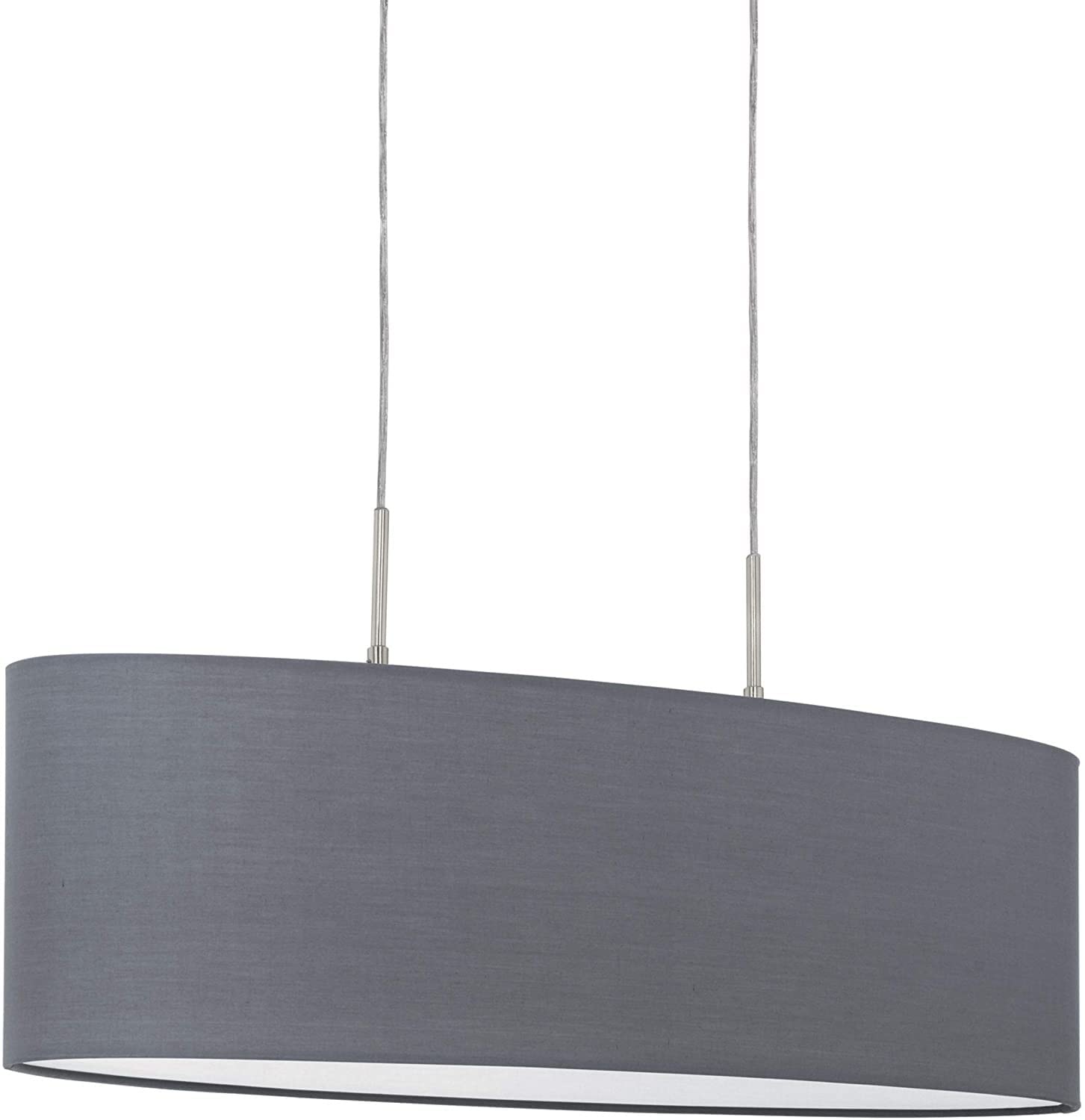 Eglo Pasteri Fabric Pendant Light, Steel and Fabric Oval Hanging Light Coloured in Matt Nickel and Grey, E27 Socket, L: 75 cm/29.5 inches