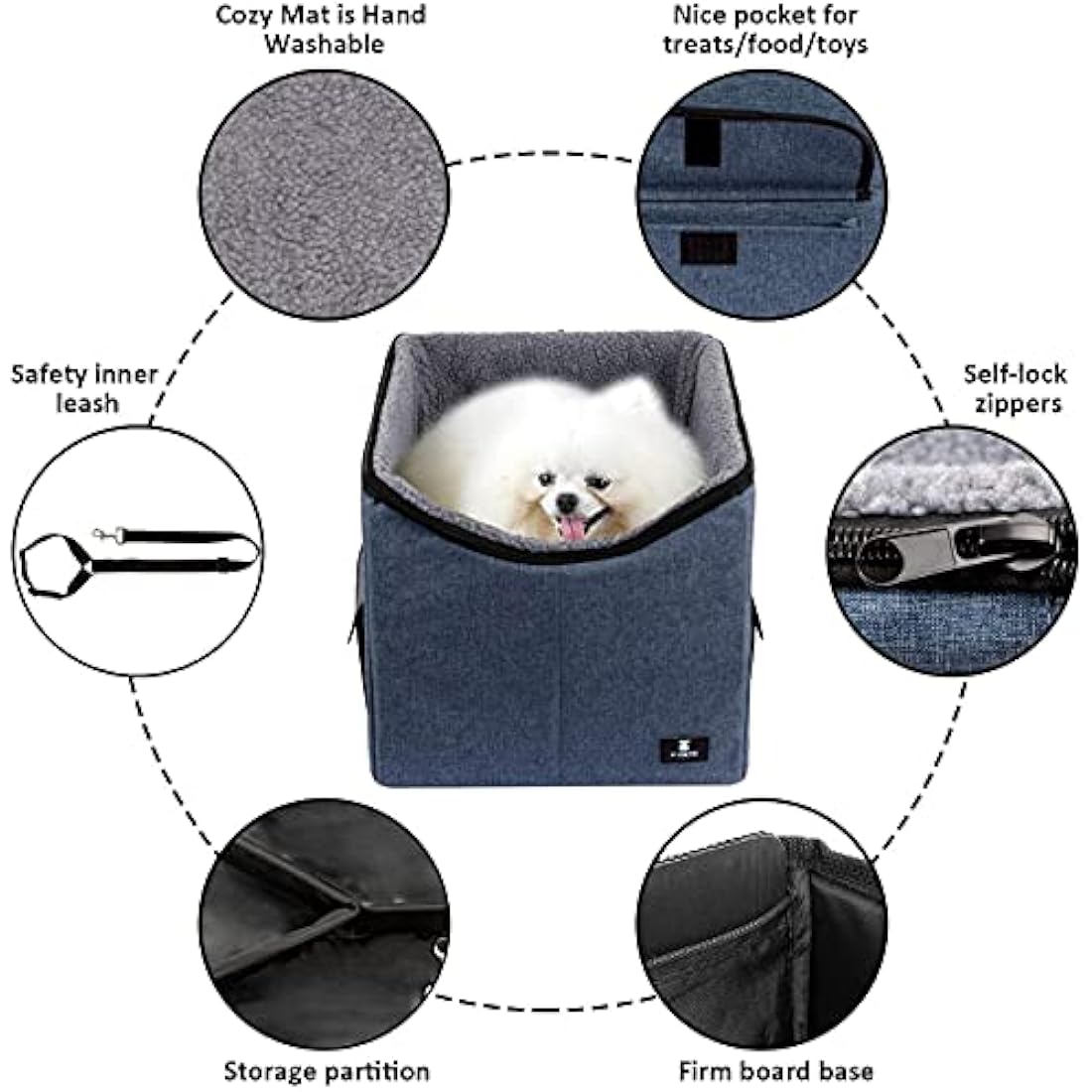 X-ZONE PET Dog Booster Car Seat/Pet Bed at Home, with Pockets and Carrying case，Easy Storage and Portable（Medium, Blue