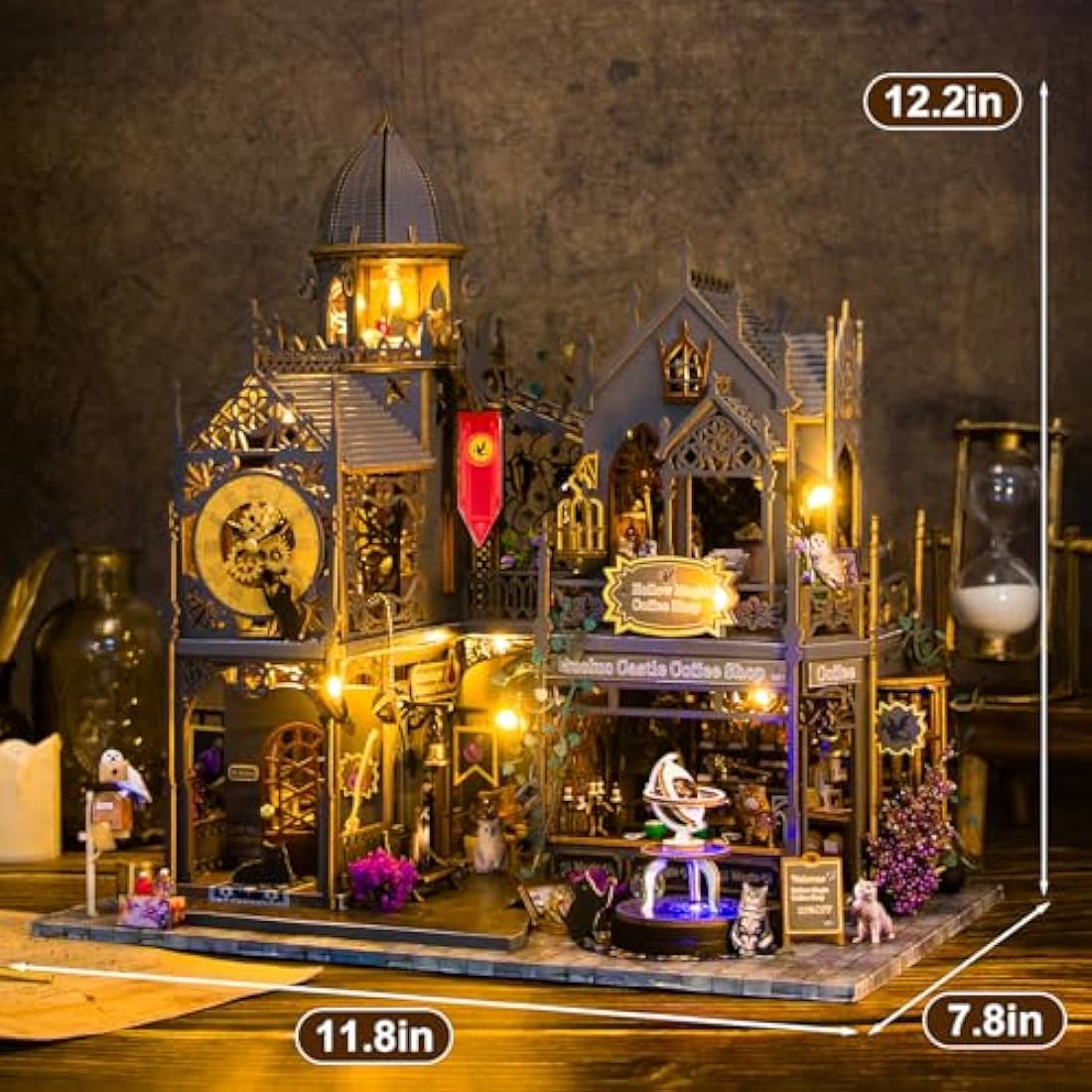 Mostop DIY Miniature Dollhouse Kit, Wooden Dollhouse Kit Miniature House Kit with LED Light,Creative Room Idea for Kids/Adults Magic House DIY Kits (Huoluo Castle)
