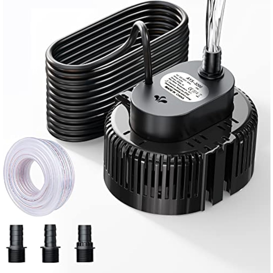Lnicez 𝟯𝟬𝟬𝟬𝐋／𝐇 Submersible Water Pump, Powerful Portable Water Pump(75W) with 5m Drainage Hose & 7.5m Upgraded Power Cord for Swimming Pools, Fish Tank, Pond,3 Nozzles