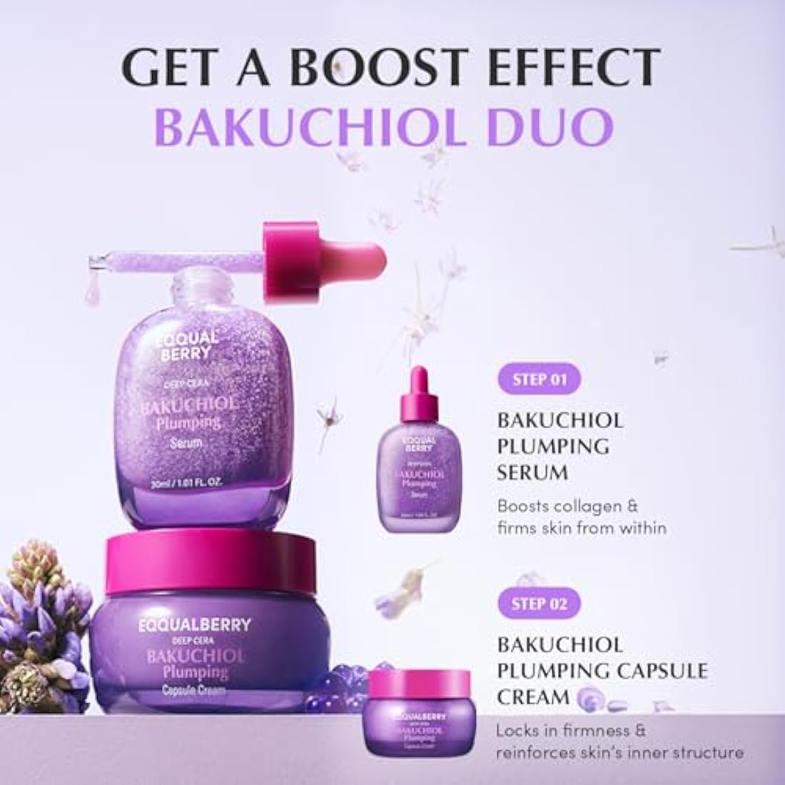 EQQUALBERRY Bakuchiol Plumping Serum - Pore and Wrinkle Minimiser | Retinol Alternative for Sensitive Skin | Improves Strength and Elasticity with Ceramide, 30 ml