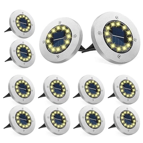 Bzavor Pack of 12 Solar Floor Lights Outdoor Garden 12 LEDs Solar Lights with Upgrade, Floor Light Solar Outdoor, Solar Panel Garden Light Solar Lamp