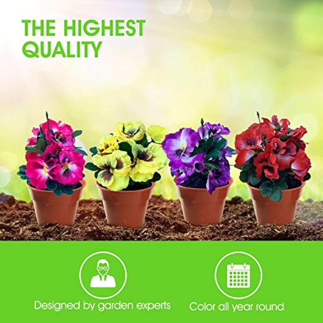 Garden 365 Artificial Pansy Flowers - Fake Plants for Outdoor or Indoor Use - Faux Flower Decorations with Fade Resistant Colour - POTS NOT INCLUDED (5 Pack - Pink)