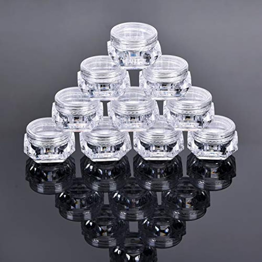 50 Pcs 5g Empty Cosmetics Container Pots Transparent Travel Plastic Jars Diamond Shape with Clear Screw Lids for Cream, Sample, Powder, Makeup Storage, Includes 3 Pack Mini Spatula by Yalbdopo