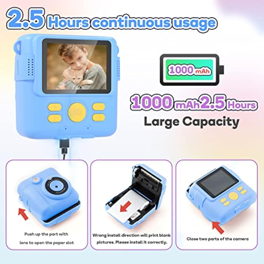 OPERHOO Kids Camera Boys Girls, Kids Instant Print Camera Toy 3-14 Year Old, 1080P HD Kids Digital Camera with Photo Paper Birthday Gifts 3 4 5 6 7 8 9+ Year Old Boy 6 Colour Pens 32GB SD Card