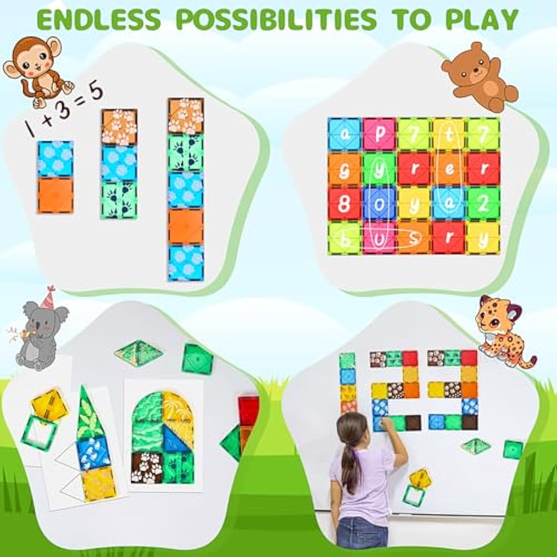Magnetic Tiles Travel Set, Figures & Animals Toys for Kids,STEM Magnet Building Cubes Montessori Construction Toddler Toys for 3 4 5 6 7 8 9 Year Old,Birthday Gifts,Toddlers,Autism children,Girls,Boys