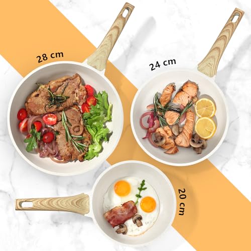 GiPP Nonstick Frying Pan Skillet with Lid - 28cm White Granite Non Stick Pans, Omelette Pan with Heat-Resistant Handle, Compatible with All Stovetops,