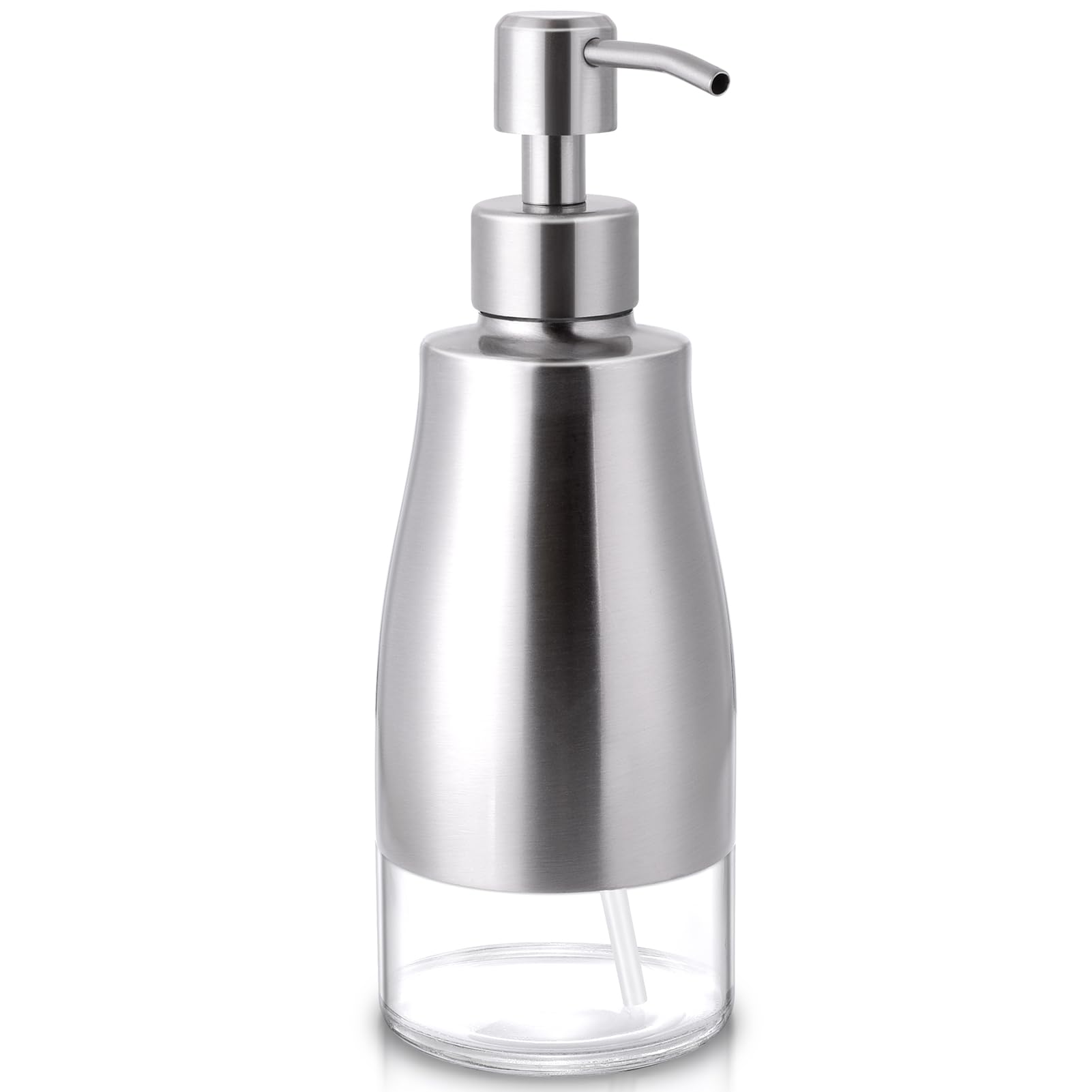 LALA DOLCE Stainless Steel Case Glass Soap Dispenser Liquid Bottle for Countertop Kitchen & Bathroom Hand Dish Lotion (Brushed Nickel Clear,