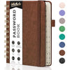 WEMATE Spiral Password Book with Alphabetical Tabs, Small Password Keeper Book for Seniors, Internet Password Notebook Hardcover Password Journal logbook – 12 x 15cm (Brown)