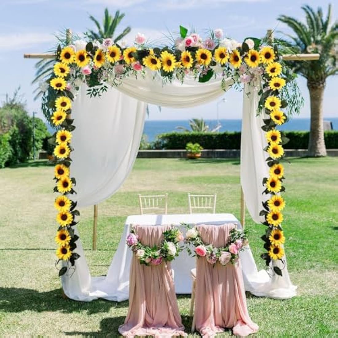 Beferr 4 Pcs Artificial Sunflower Garland Fake Silk Sunflowers Daisy Vines Yellow Faux Flower Garland Wall Hanging Plants for Home Wedding Party Garden Decoration DIY Wreath