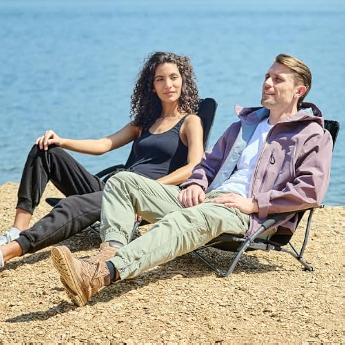 Portal Folding Beach Chairs Low Lightweight Portable for Adults Foldable Beach Seat Camping Festival Picnic Deck Chair Outdoor Collapsible with Cupholder Mesh Back Padded Armrests Supports 150KG