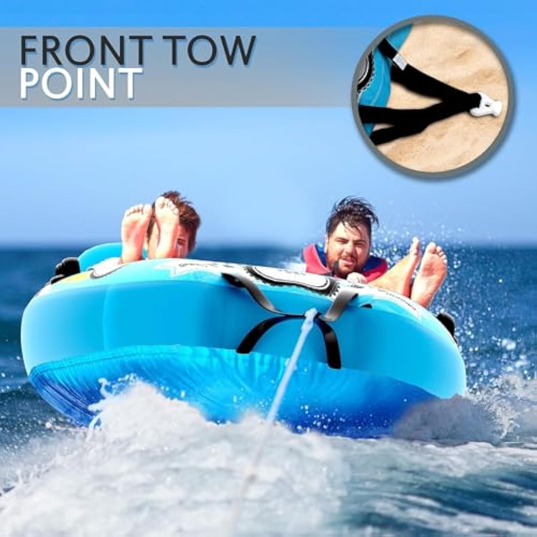 SereneLife Water Sports Inflatable Towing Hose Booster Tube, Water Towing Raft, Inflatable Towboats/Hoses/Towable with Double Seats, PVC Bubble, Foam Padding, Nylon Handles, blue
