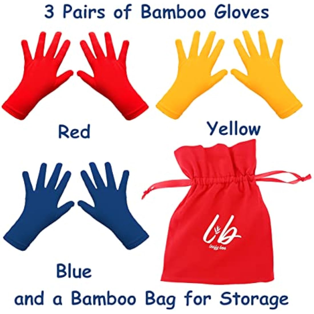 Bamboo Gloves for Eczema, Kids Age 4-6, Dry Hands, Moisturising Gloves for Children Overnight, 3 Pairs