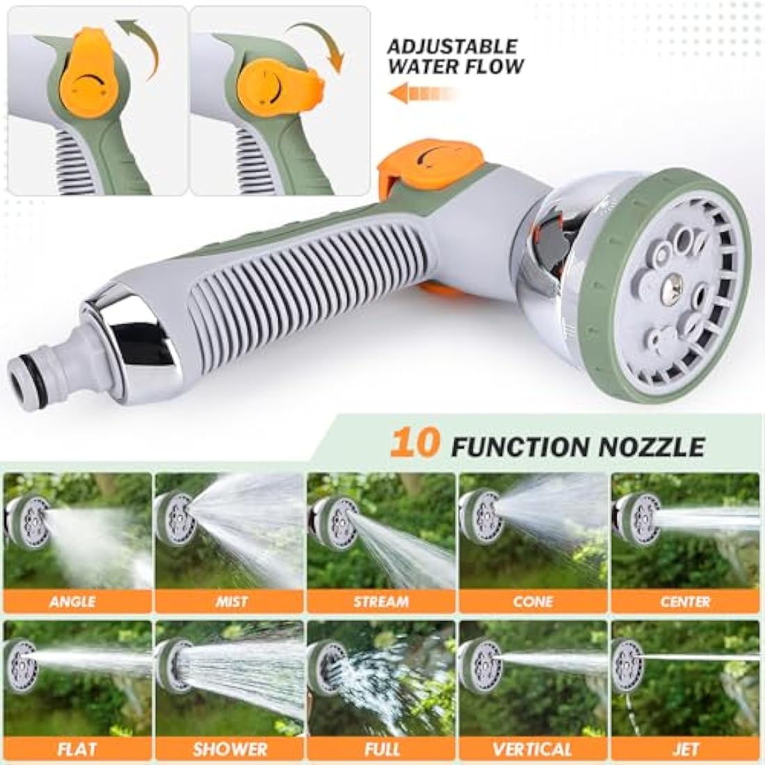 Retractable Garden Hose Reel 38m+2m, Wall Mounted Hose Reel,Heavy Duty Hose Pipe Reel with 10 Pattern Hose Nozzle, Auto Lock and Auto Rewind, Lock at Any Length,180°Swivel Bracket