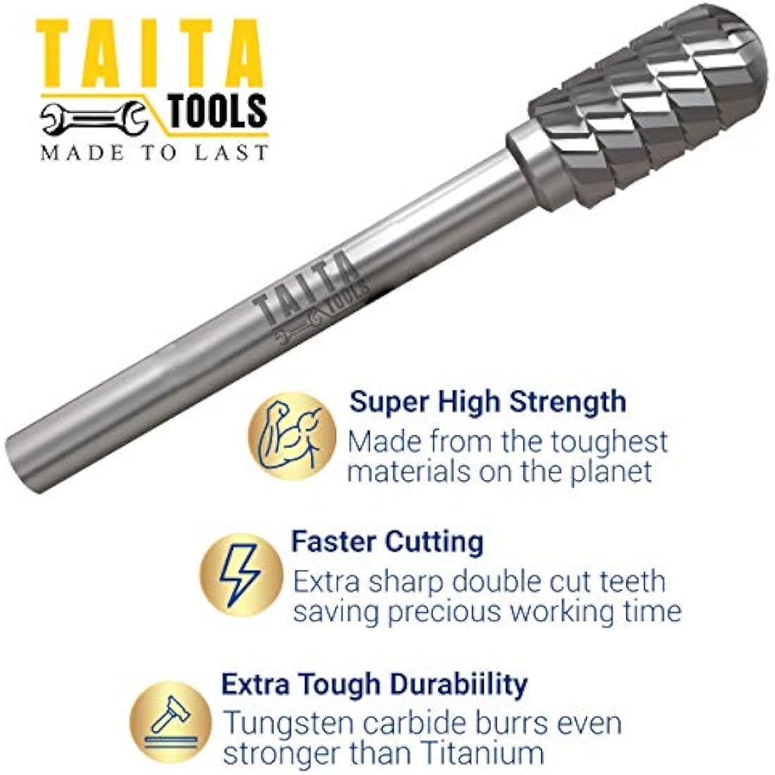 Carbide Burr 1/4" Shank, SB-5 Tungsten Double Cut Rotary Die Grinder Bits - Cutting Burrs for Milwaukee, Dewalt and Makita Die Grinder Accessories - Wood Carving Metal Working & Sturdy Storage Case