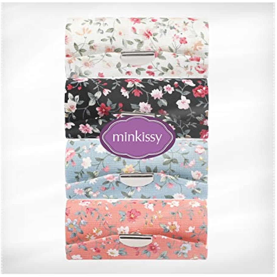 minkissy 4PCS Flower Pattern Lipstick Case Portable Lipstick Case with Mirror Vintage Holders (Black/White/Blue/Pink)