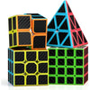 ROXENDA Speed Cube Set, 2X2 3X3 4X4 Pyramid Cube Stickerless with Instruction [4 Pack] (Carbon Fiber Cube Set)