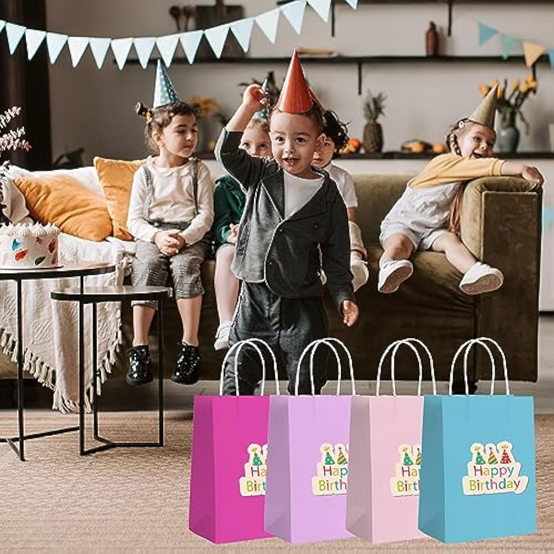 GIFTSAY Pink Party Bags 30 Pcs Paper Gift Bags for Kids Party, Paper Bags with Handles, Small Gift Ideal for Birthday, Wedding, Baby Shower, 15×8×21 CM