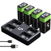 9V Rechargeable Battery Charger Pack, LP 4-Pack 600mAh 9 Volt Li-ion Batteries & 4-Bay Battery Charger for Alarms, Wireless Microphones, Smoke Detectors, Toys, Flashlights, Guitar, Keyboard & More